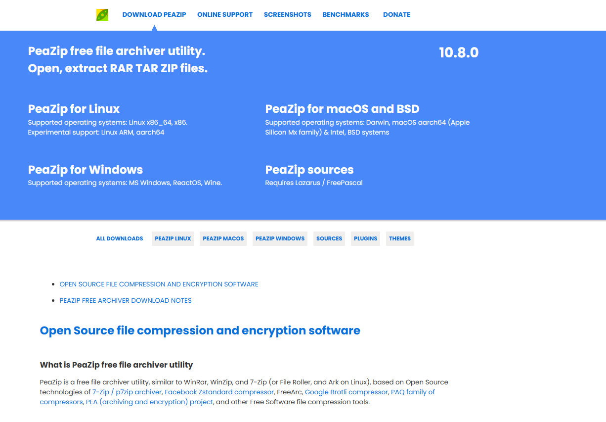 peazip.github.io 메인화면