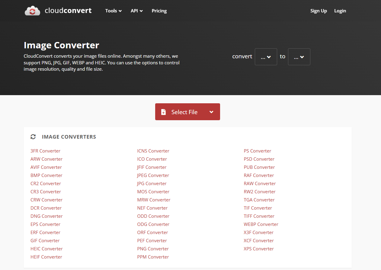 CloudConvert 메인화면