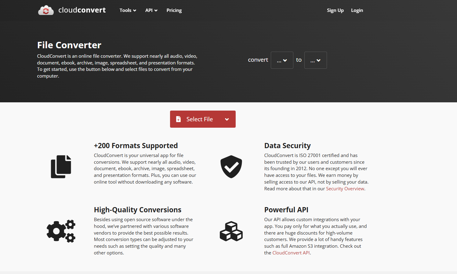 CloudConvert 메인화면