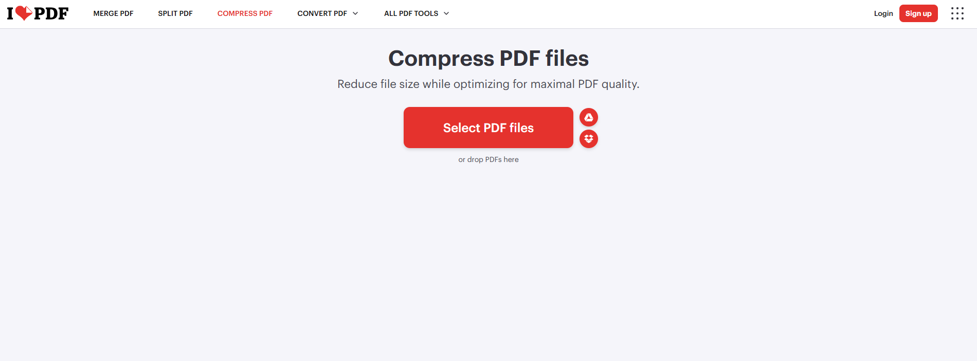 iLovePDF 메인화면